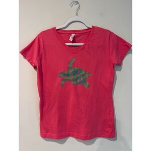 LAT Apparel Womens Pink Sea Turtle Graphic V-Neck Cotton T-Shirt Size Medium
